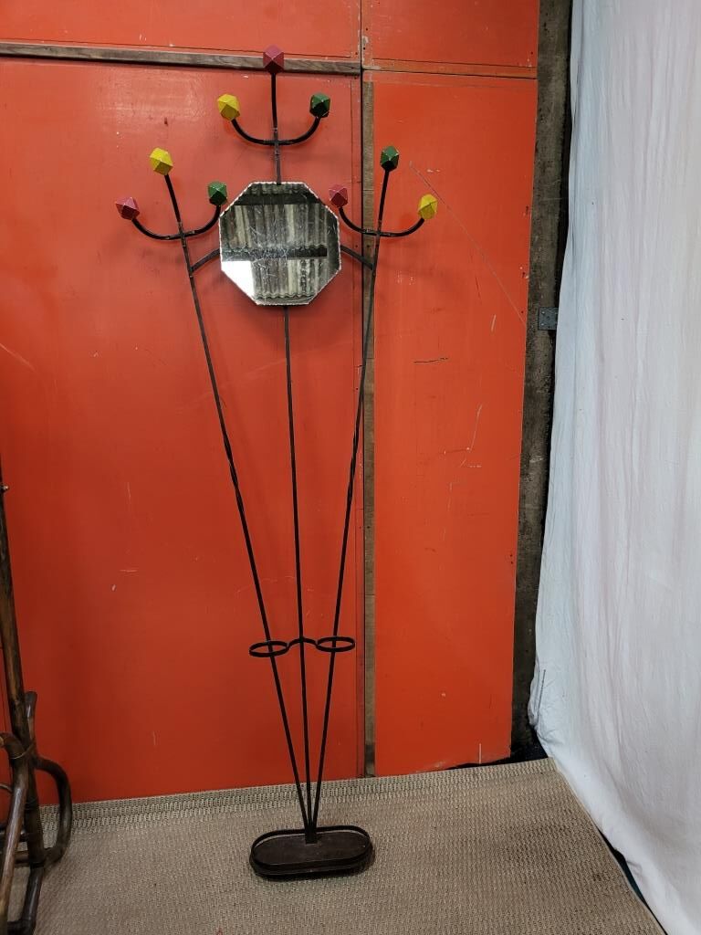 Coat rack and umbrella holder wrought iron and mirror