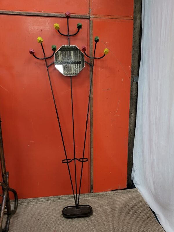 Porte manteau et porte parapluie fer forgé et miroir