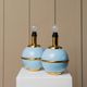 Set of 2 Light-Blue Ceramic Table Lamps with Gold Trim Italy 1980s Hollywood Regency Style