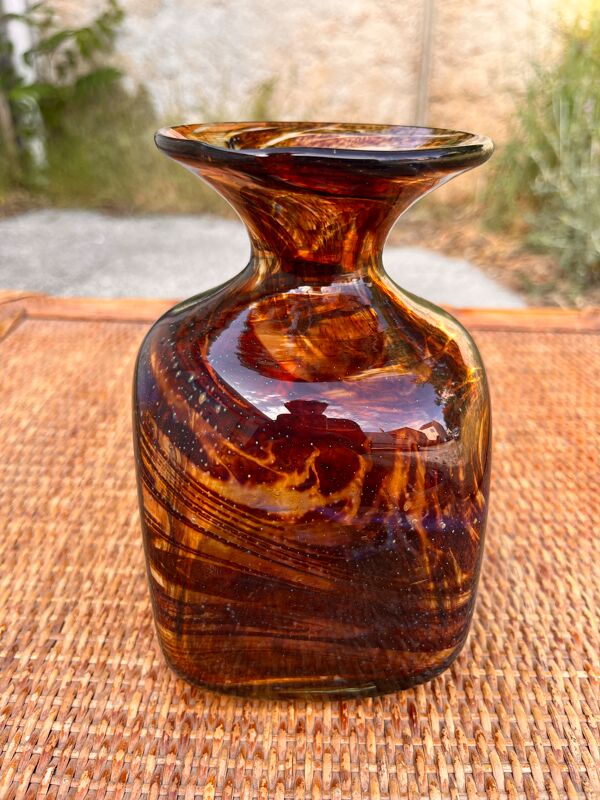 Vase en verre soufflé décor écaille de tortue