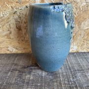Ancient Vase JACKY COVILLE Glazed Stoneware Blue Vintage #D987