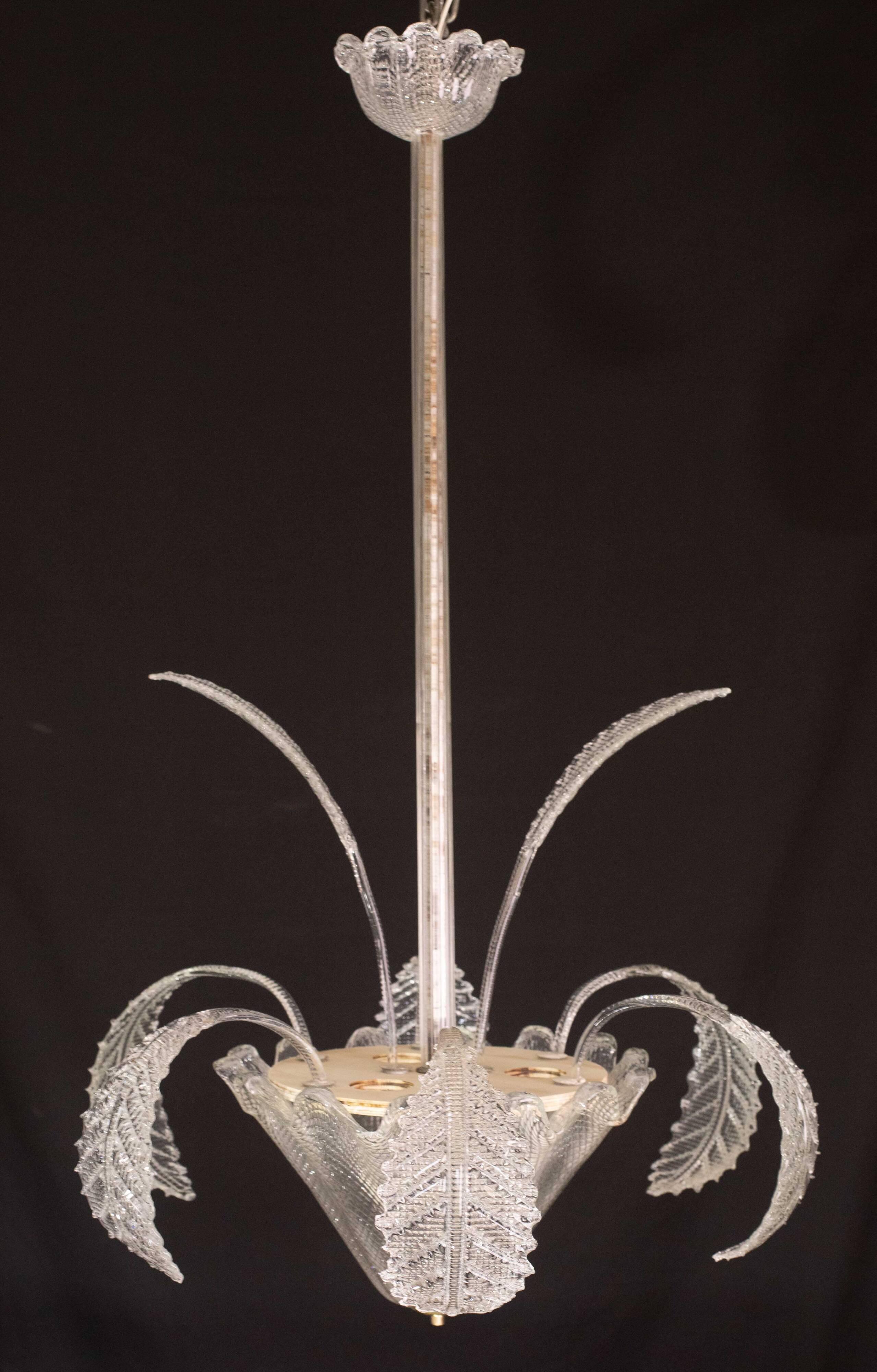 Art Decò, Barovier & Toso Chandelier, Murano Glass, 1950s