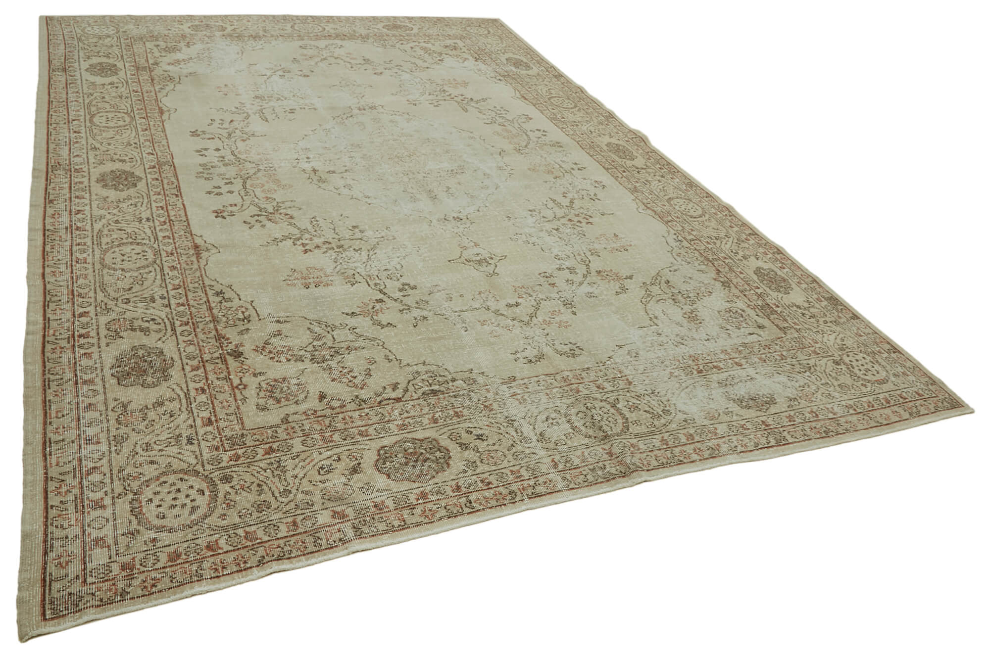 Handmade oriental contemporary 1980s 262 cm x 361 cm beige wool carpet