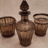 Carafe, glass and pot Portieux in smoked glass and silver art deco
