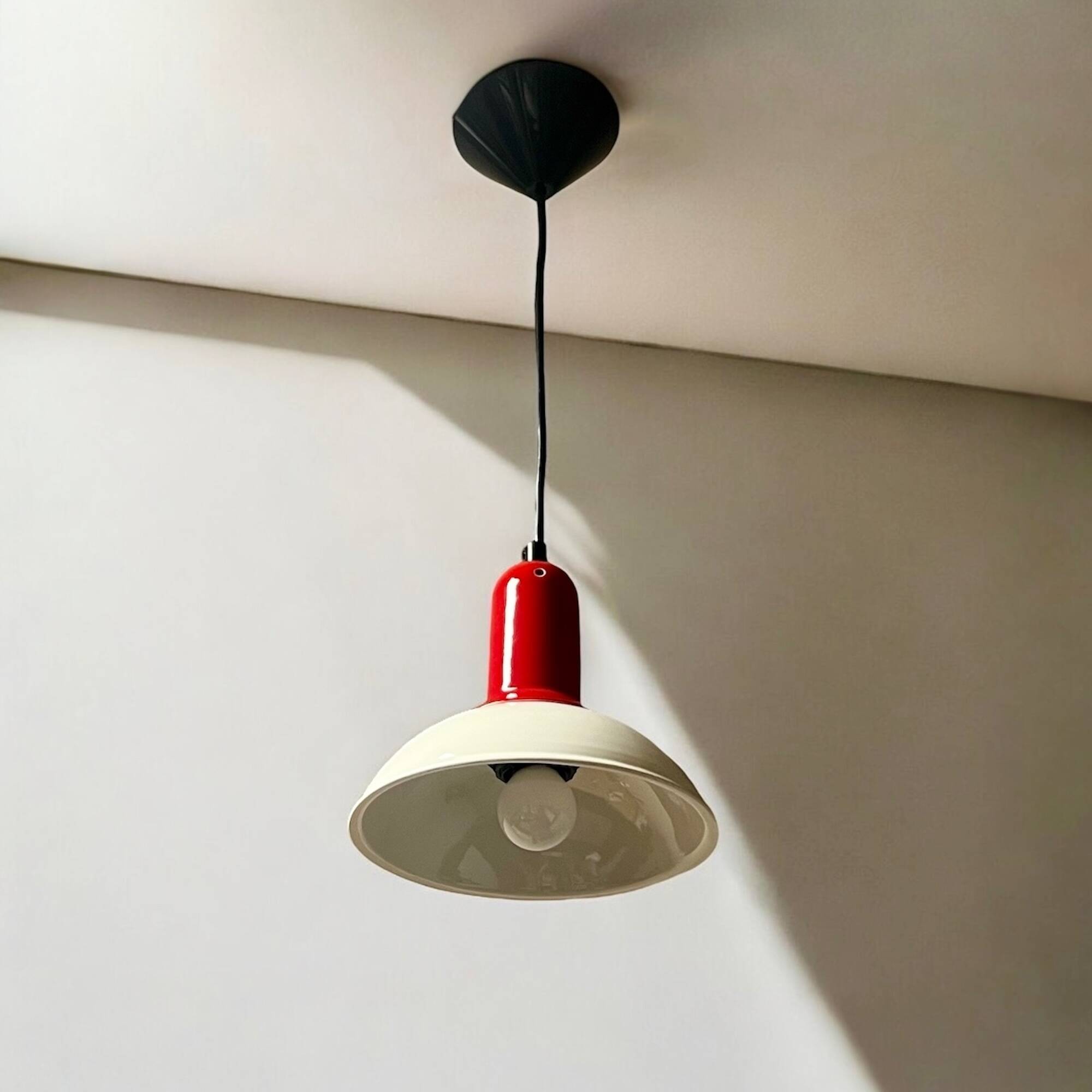 1980s Vintage Hanging Lamp by Imago Italy - Red and White Ceramic- New Old Stock.