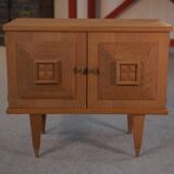 Brutalist bedside table in oak and oak veneer, 1950s