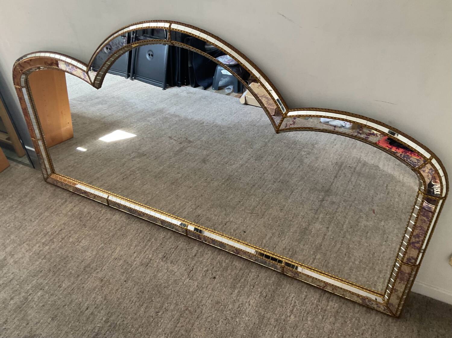 Large vintage brass and glazing bead mirror