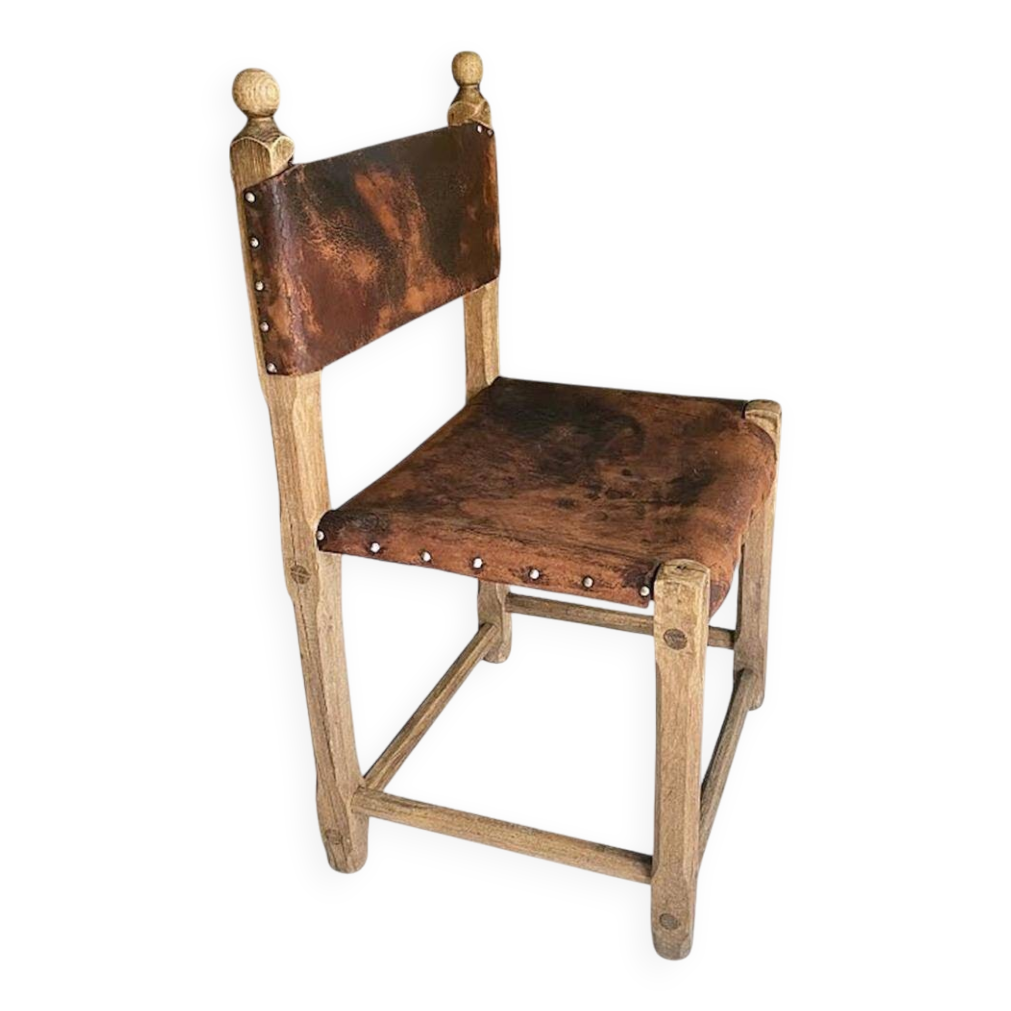 Unique Hungarian Artisanal Oak and Leather Chair