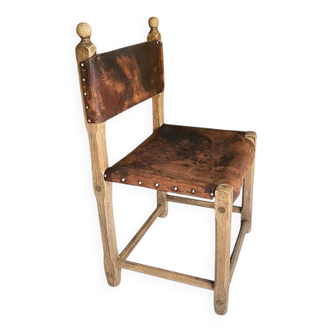 Unique Hungarian Artisanal Oak and Leather Chair