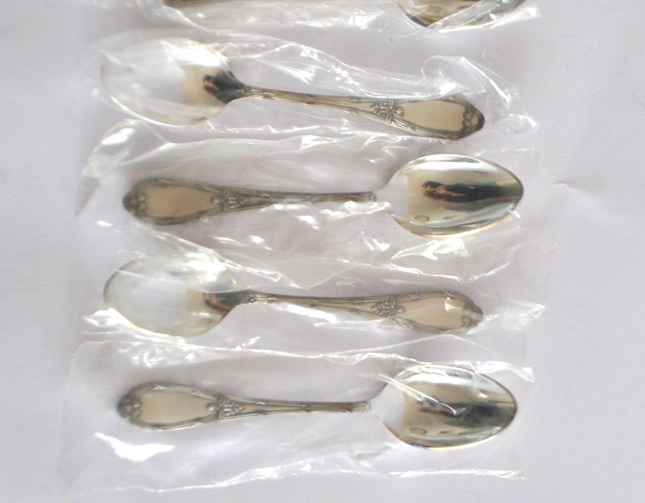 DEETJEN set of 6 silver-plated metal teaspoons or dessert spoons with crossed ribbons, new, 14.5 cm