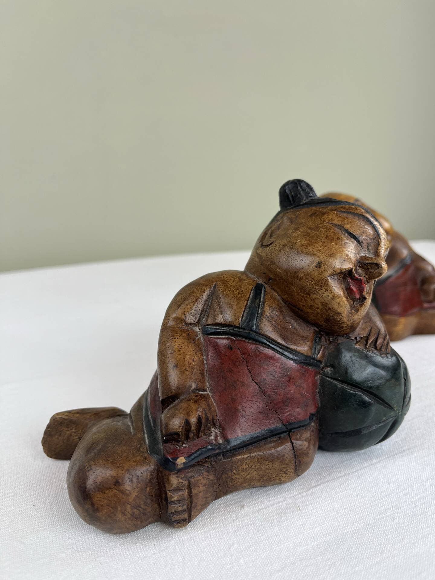 Carved wooden bookends