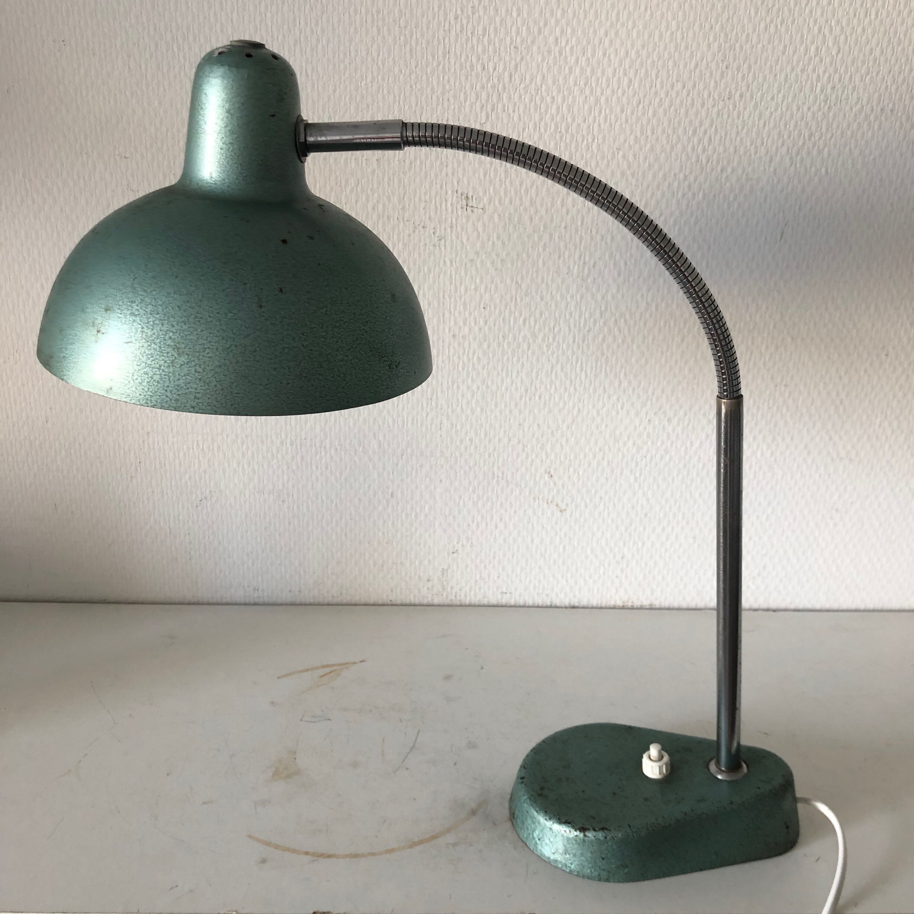 1950 vintage metal green Aluminor desk lamp - 35 cm