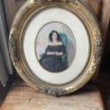 Pastel Young woman in blue chair