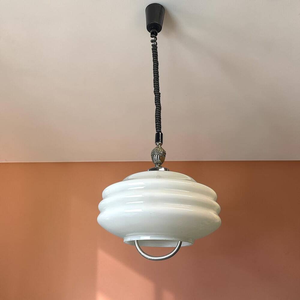 Mid Century white glass pull down  pendant lamp