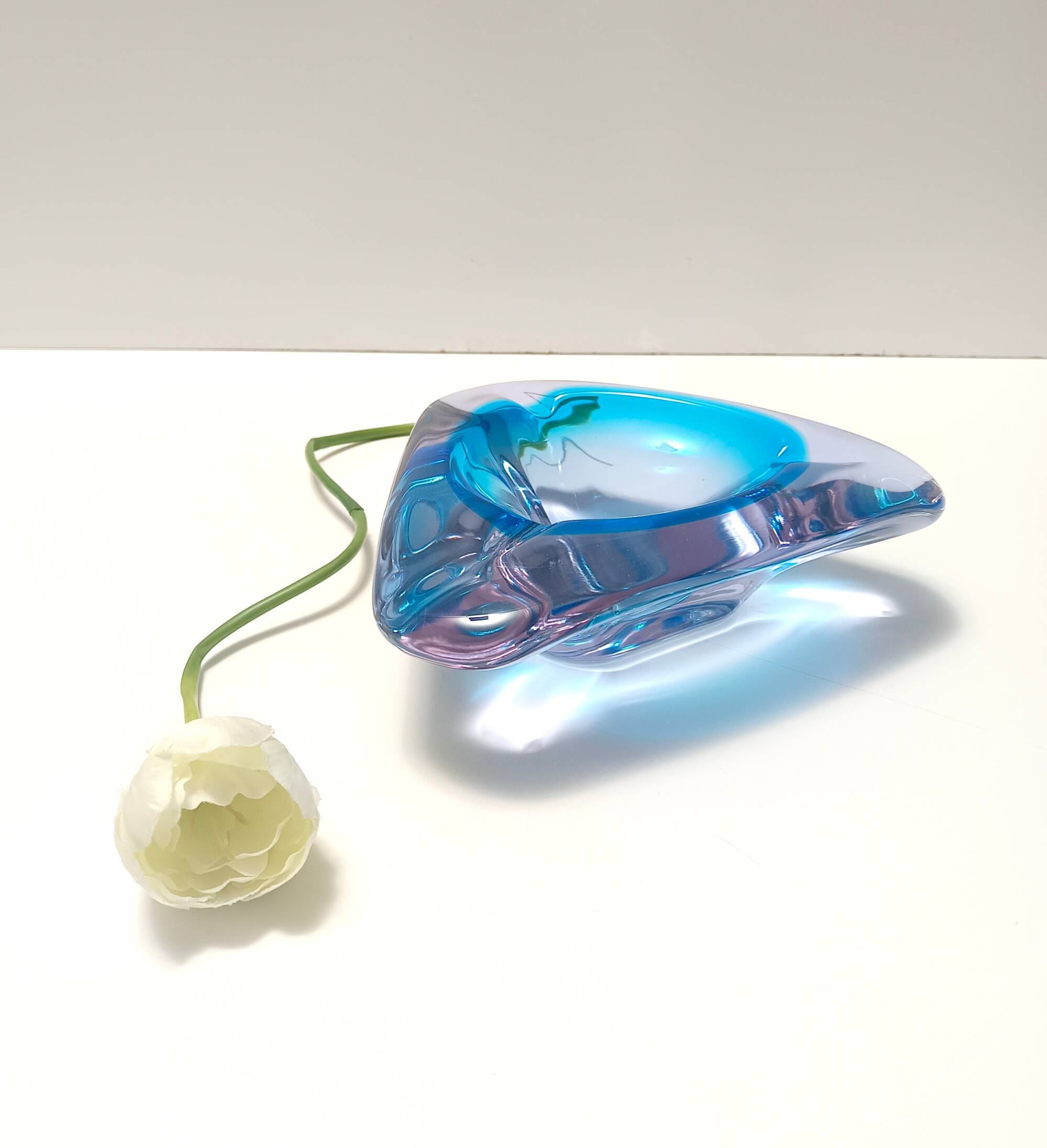 Large Triangular Blue Murano Glass Trinket Bowl - Ashtray, Italy 1970s