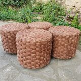 Table basse et tabourets en corde vintage