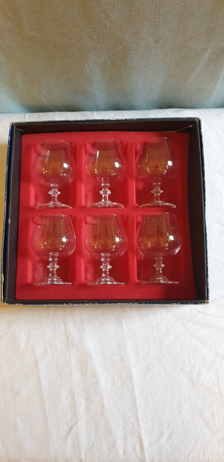 6 crystal cognac glasses