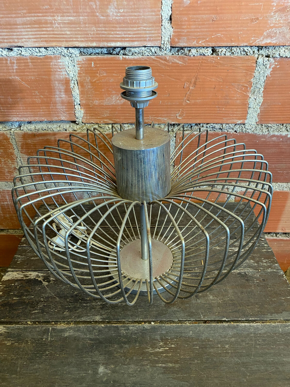 Chrome Metal Wire Space Age Lamp Base 1970s Vintage #D82