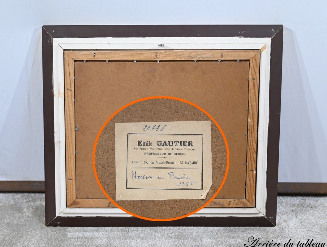 Oil on Wood "Maison en Brière", signed E.gautier – 1955