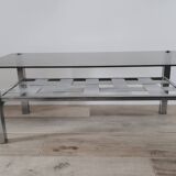 Smoked glass coffee table with vintage chrome legs