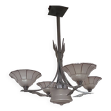Art Deco chrome and glass chandelier