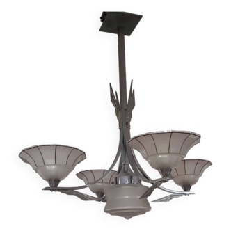 Art Deco chrome and glass chandelier