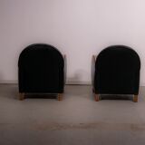 Pair of mid-century leather armchairs circa 1970 made in Belgium