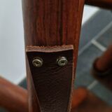 Set of teak and leather tripod stools