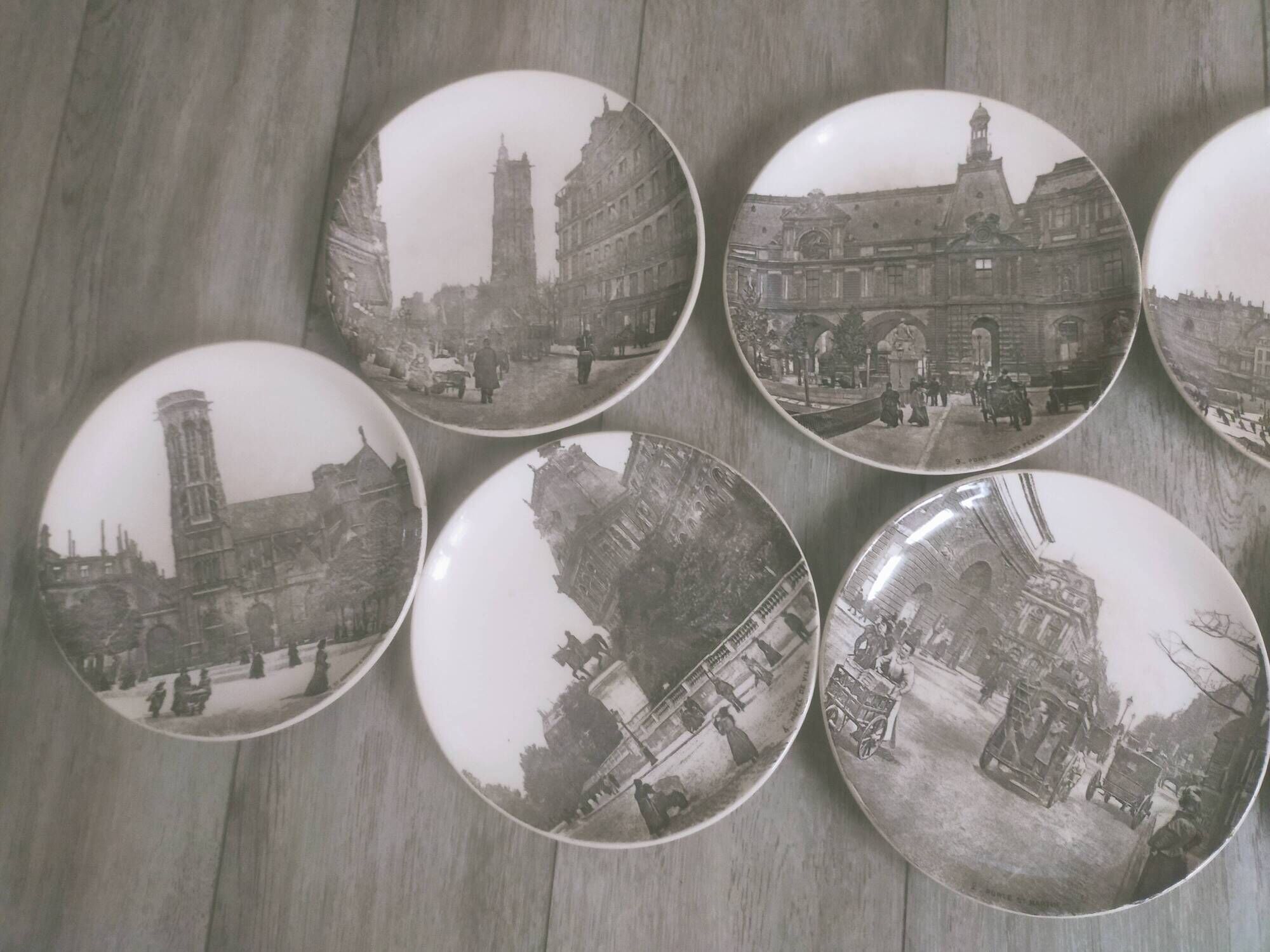 Set of 9 sepia plates Paris