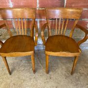 Pair of Antique FISHEL Vintage Wood Armchairs #C623