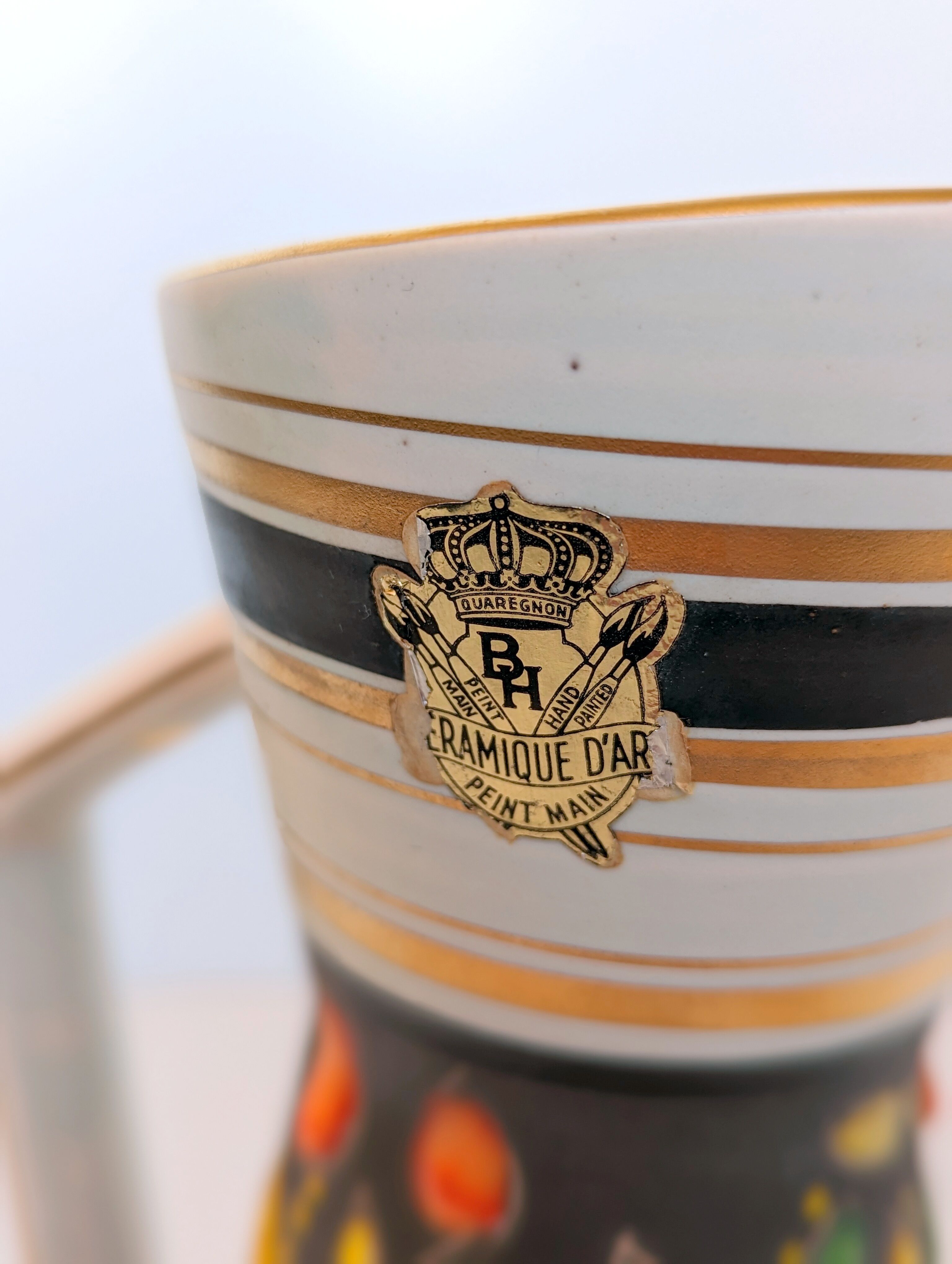 Vintage Henri Bequet Quaregnon hand painted ceramic vase (Belgium pottery 1960)