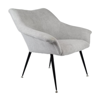 Fauteuil vintage « Shell » rembourré Allemagne années 60, tissu gris