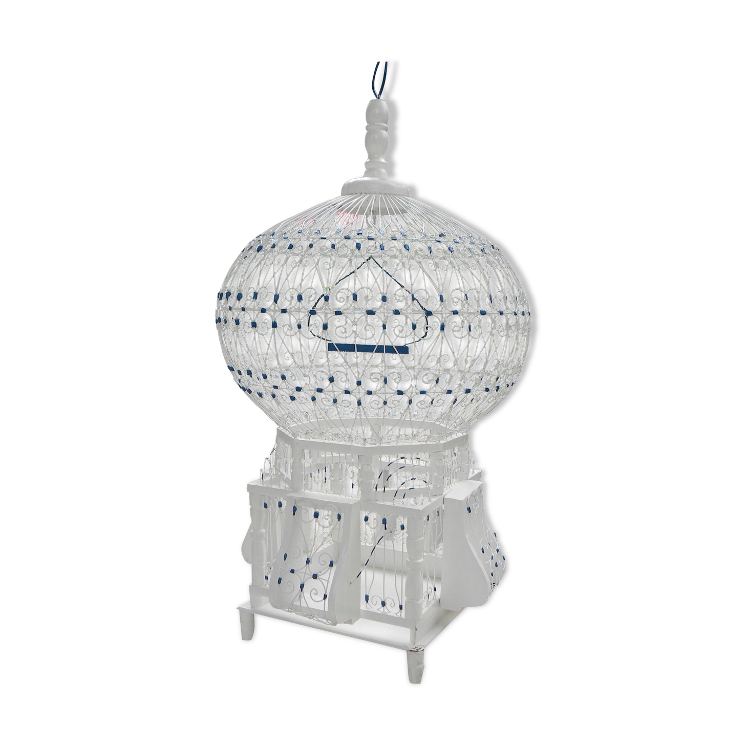 Sidibousaid Tunisian White and Blue Birdcage Authentic Decorative Article