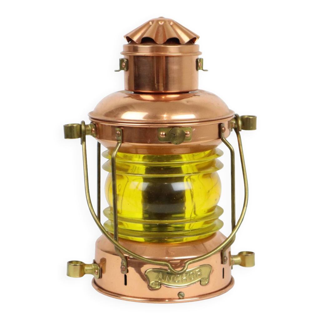 Vintage Ship Lamp Anchor Light Red and Yellow Copper Fresnel Lens | Selency