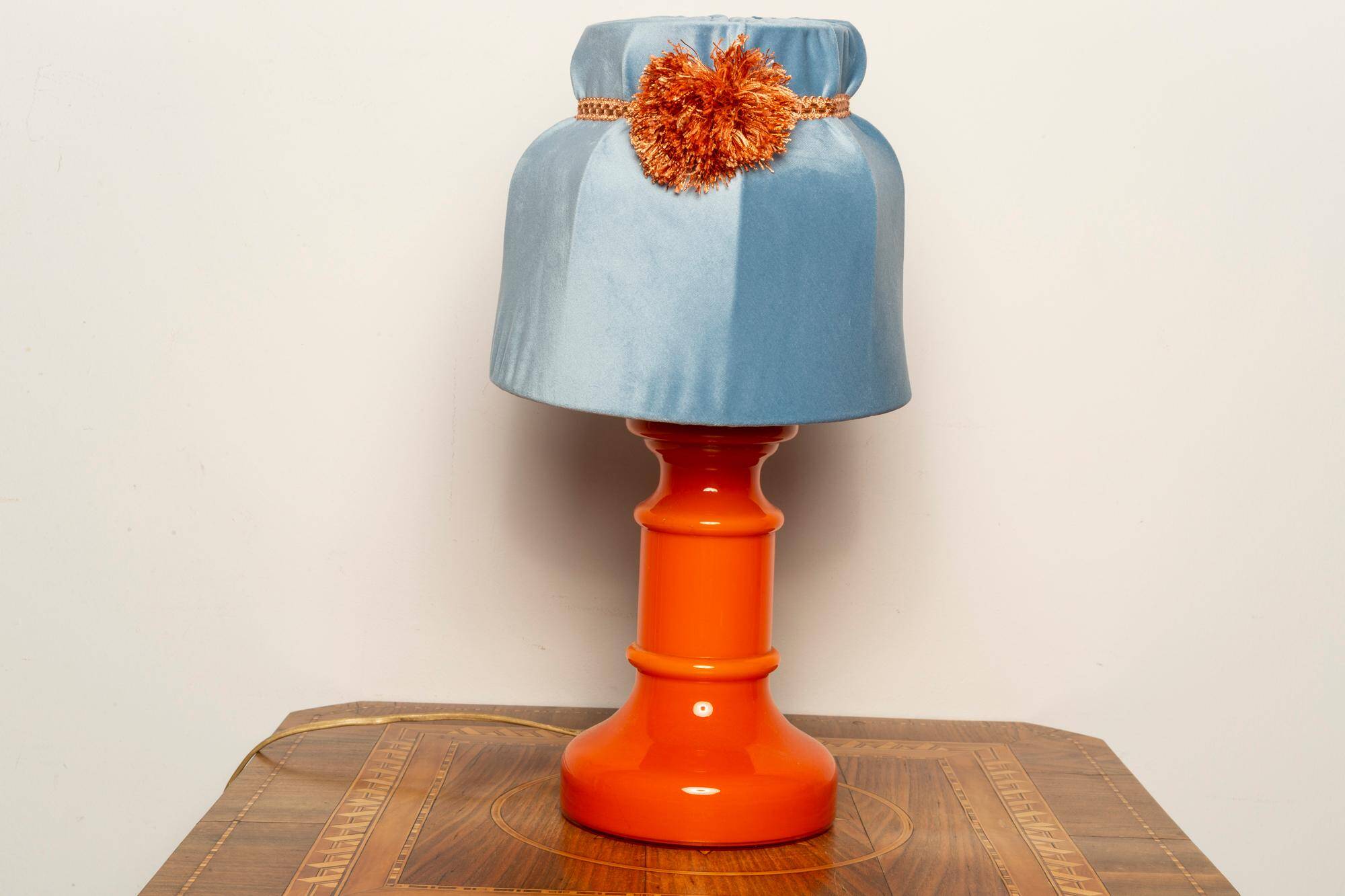 Orange and blue ceramic table lamp with velvet, Italy, 1960s