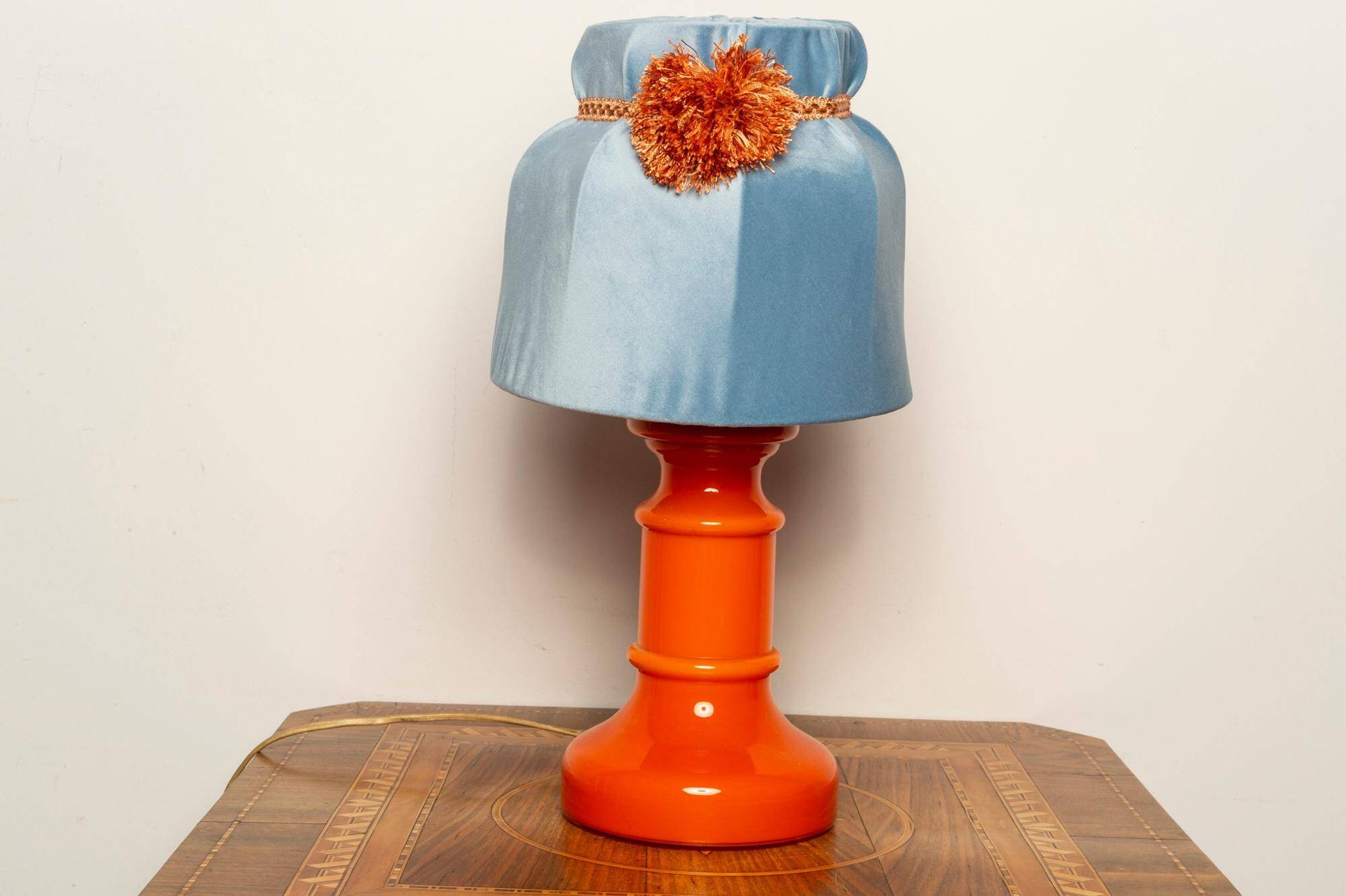 Orange and blue ceramic table lamp with velvet, Italy, 1960s