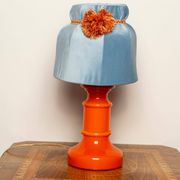 Orange and blue ceramic table lamp with velvet, Italy, 1960s
