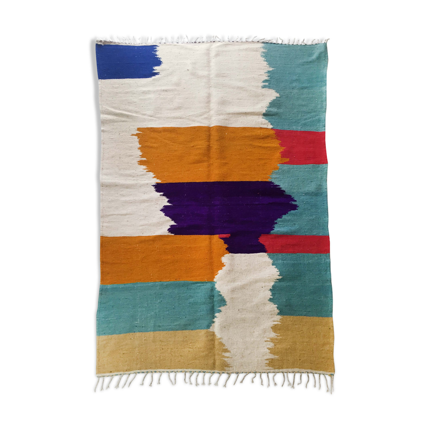 Moroccan Berber Kilim carpet ecru with colorful flats 290x179cm