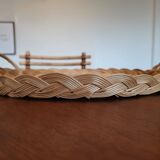 Plateau rond en osier tressé vintage