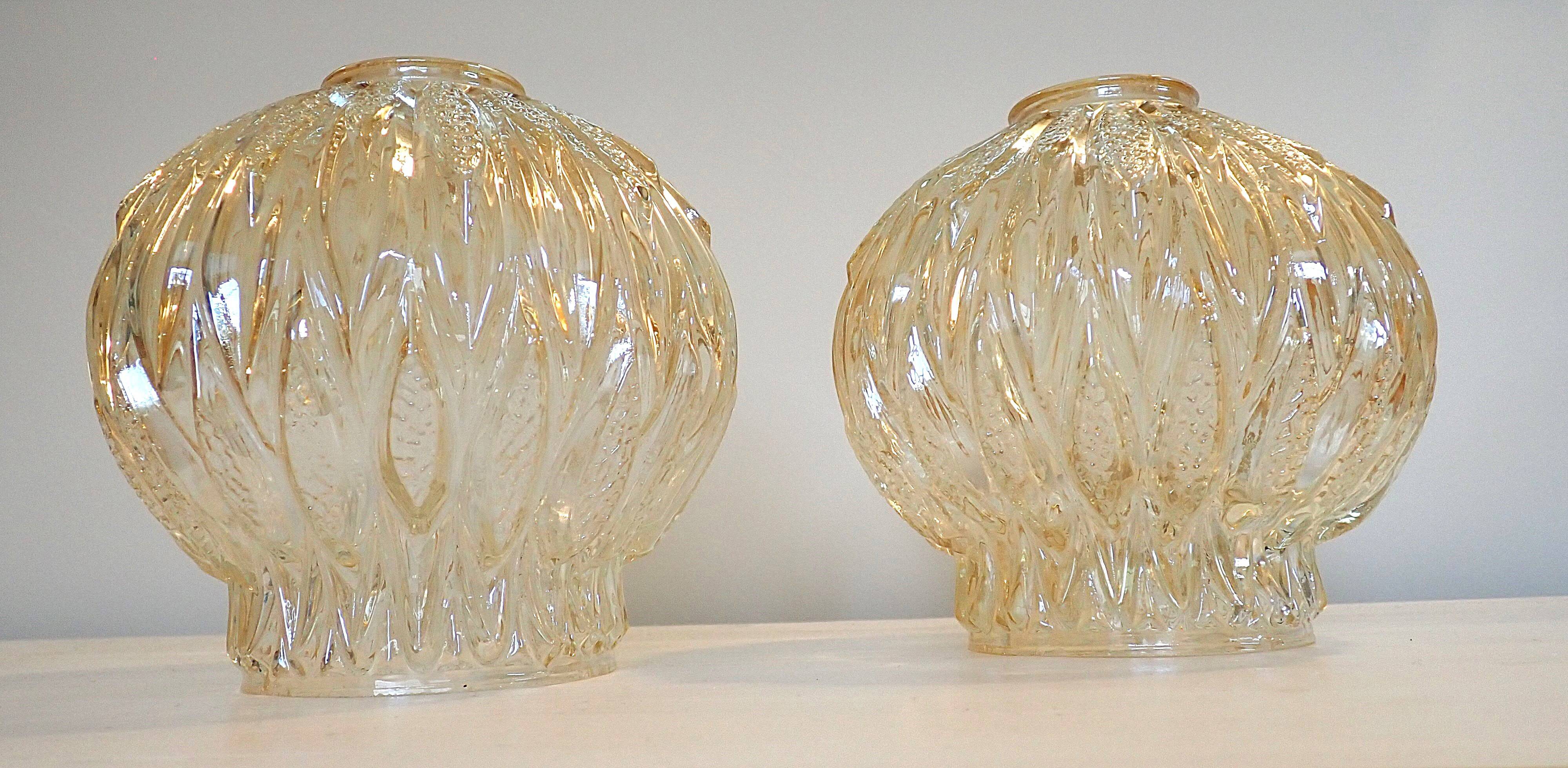 Pair of vintage globes for lighting - amber glass