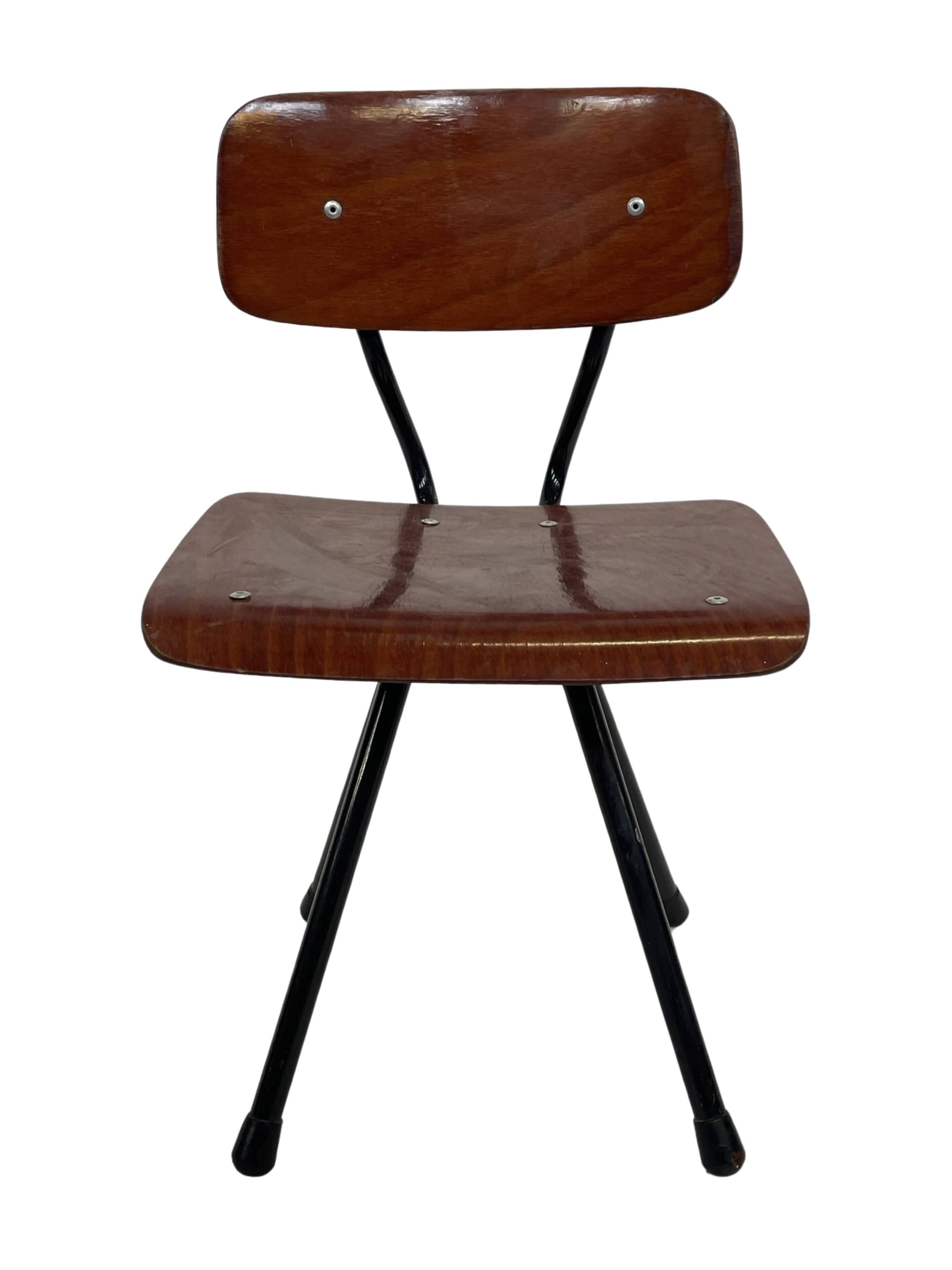 Vintage industrial children's chair, school chair, Dutch design