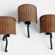 Spanish Mid-Century Wicker And Wrought Iron Wall Sconces, Three Available