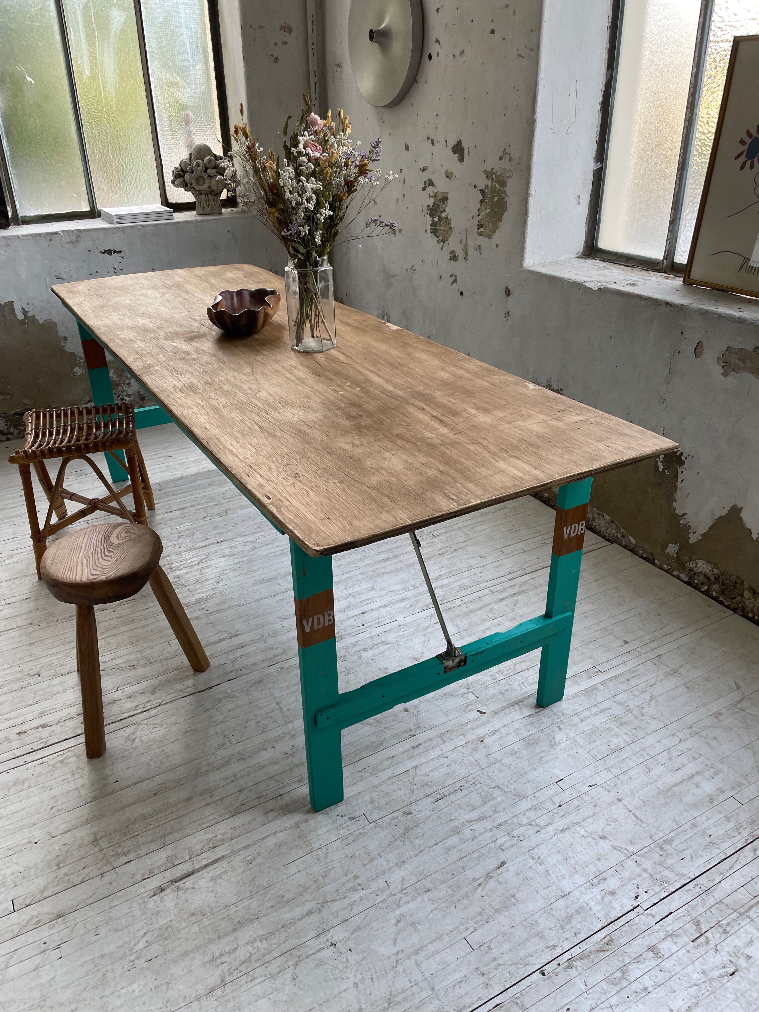 Vintage guinguette table 230 cm green