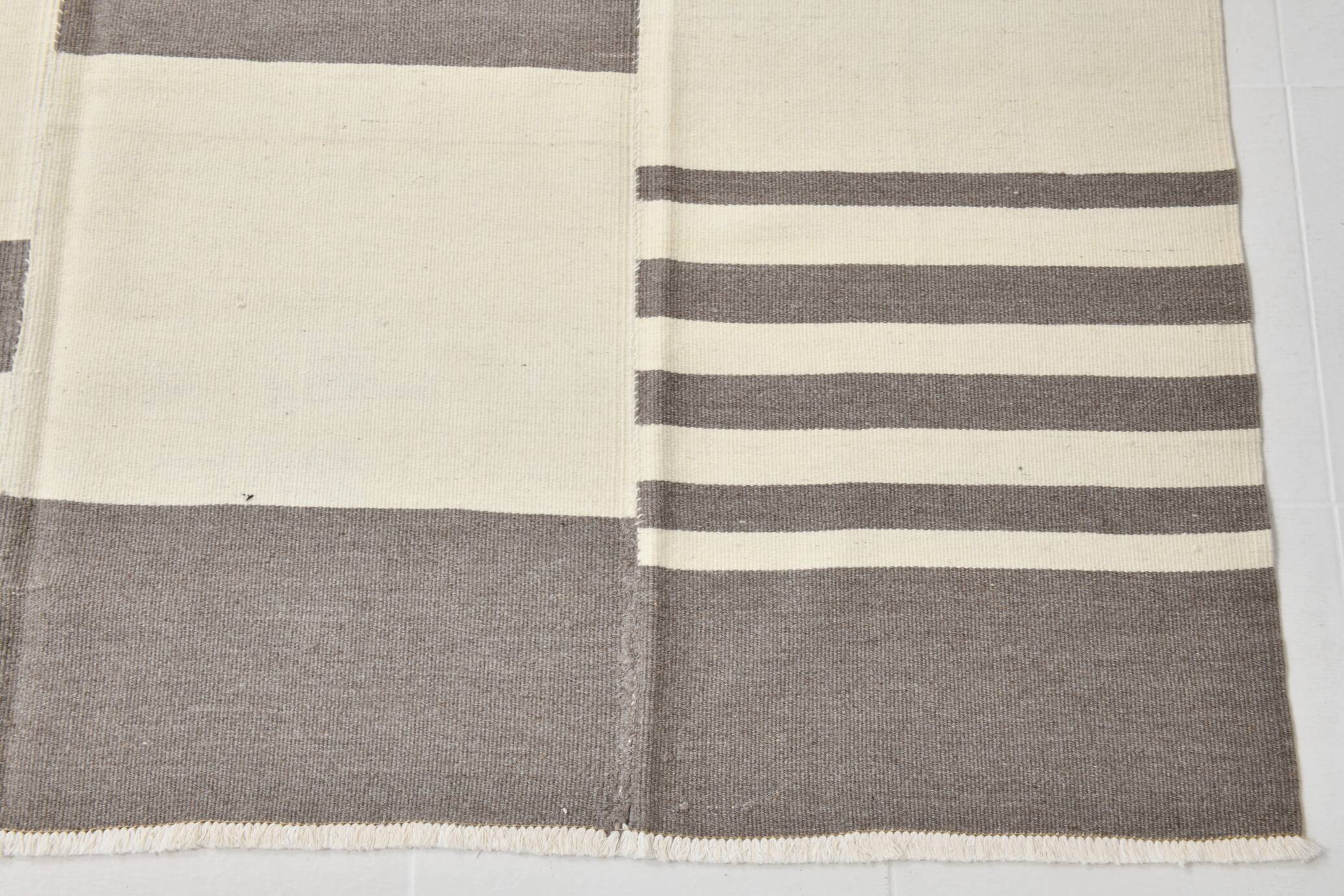 7x9 Cream Gray Handmade Comtemporary Kilim Rug, 225x276Cm