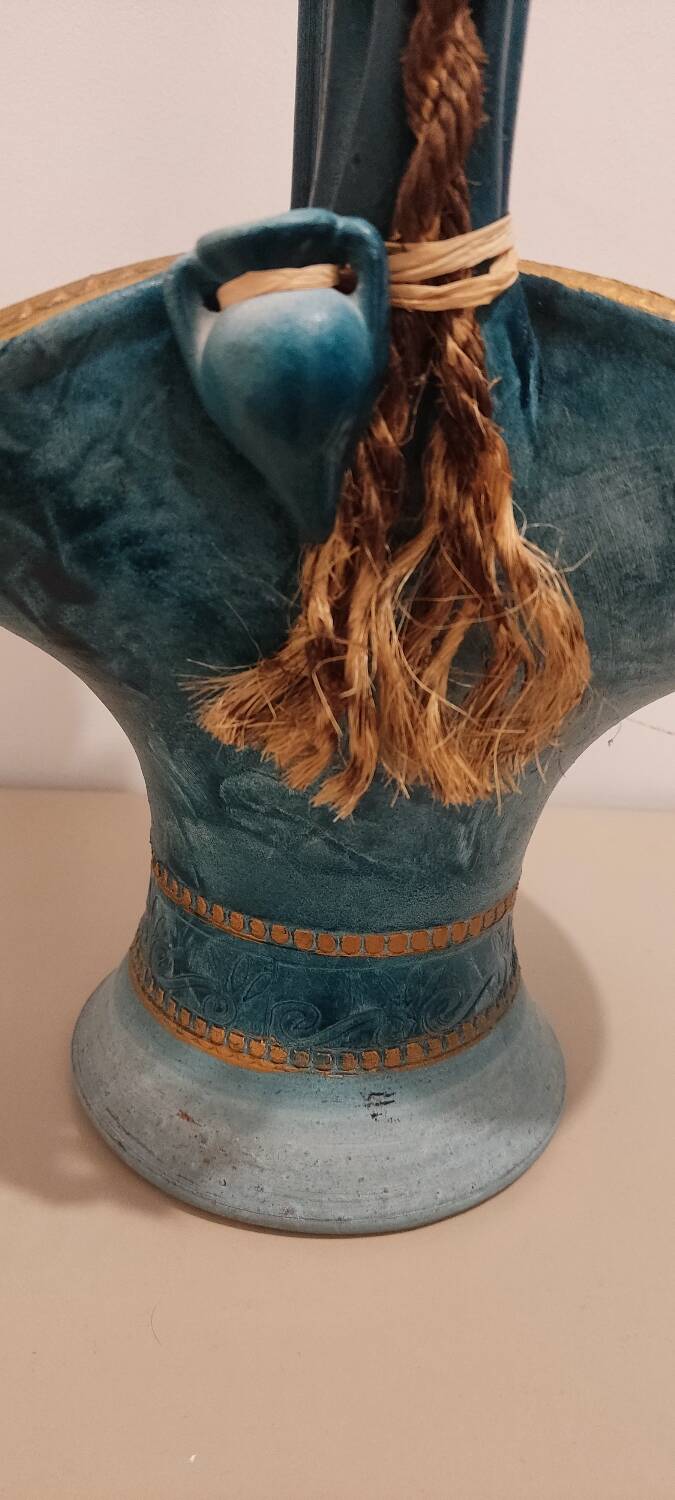 Vintage turquoise decorative vase – Mediterranean artisanal earthenware