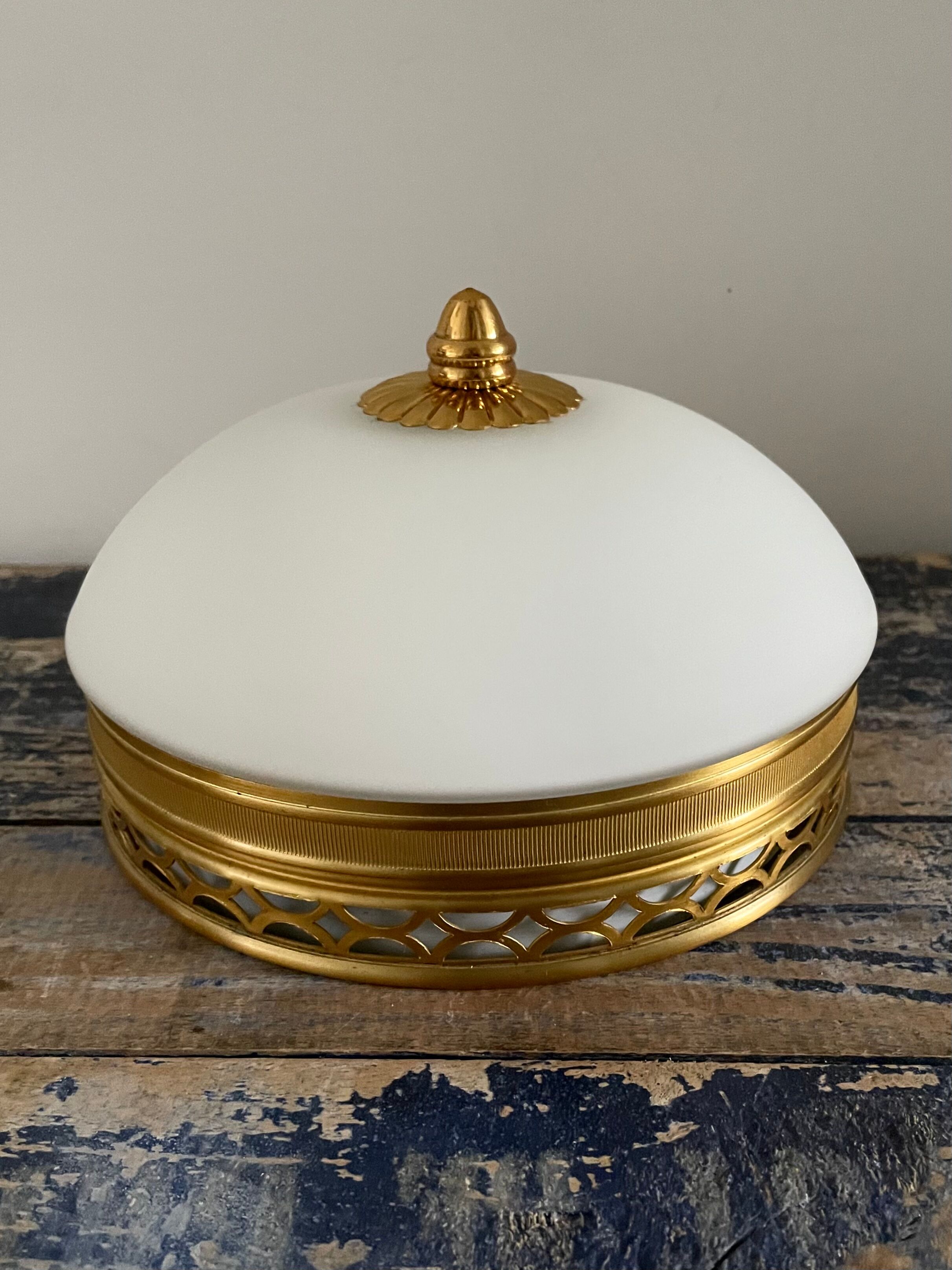 Art deco wall lamp or ceiling lamp in brass and white opaline