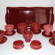 Set of 7 eggcups by Louis Bacculini, Vallauris, with 2 cups of salt, 6 saucers