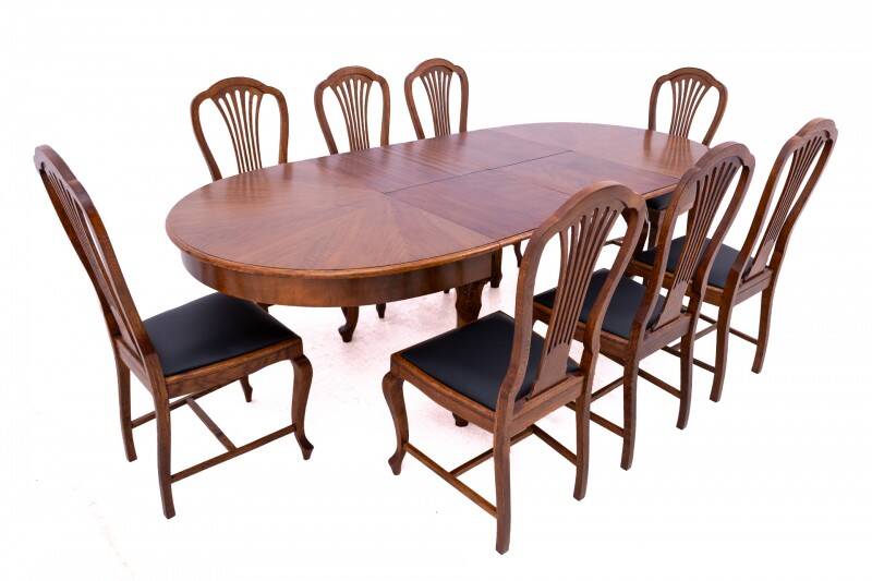 Large extendable table with eight chairs, late 19th century, France. After renovation.