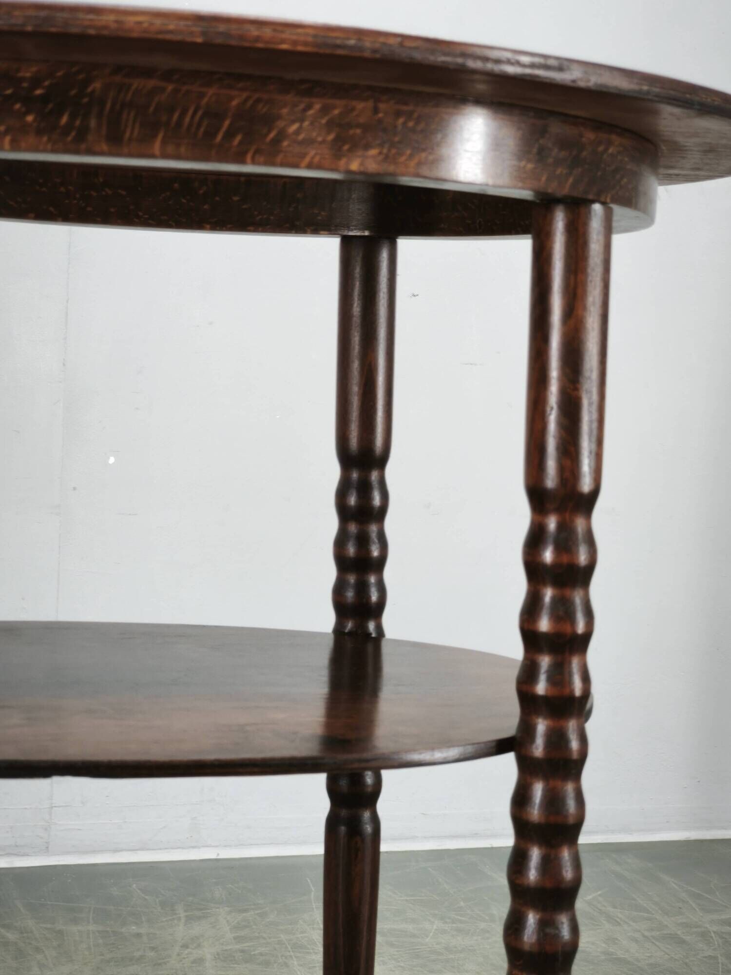 1920s Czech Art Deco Oval Beech Side Table with Lower Shelf