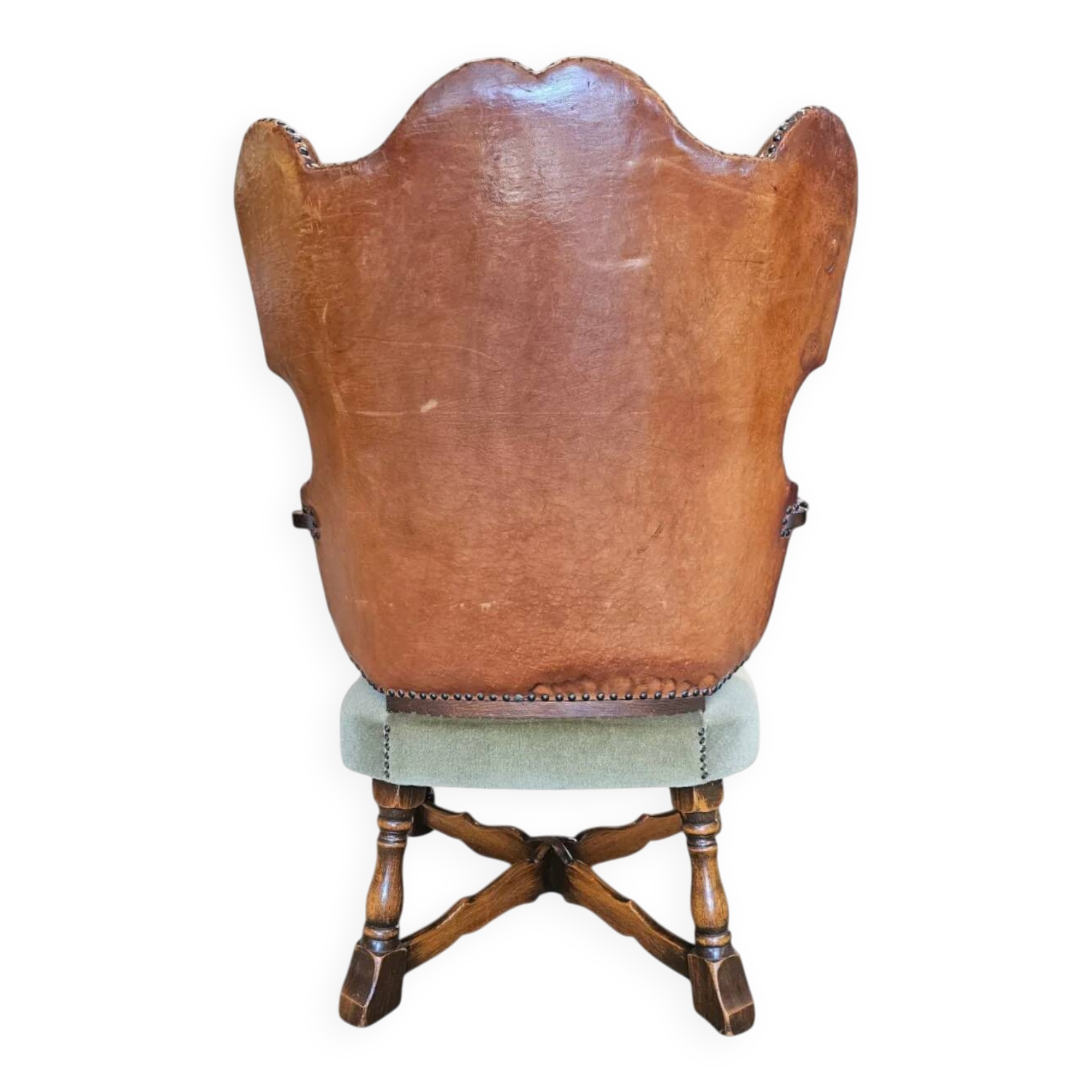 Rare leather and oak wing chair designed by Theo Ruth for Artifort / f 297 from 1949